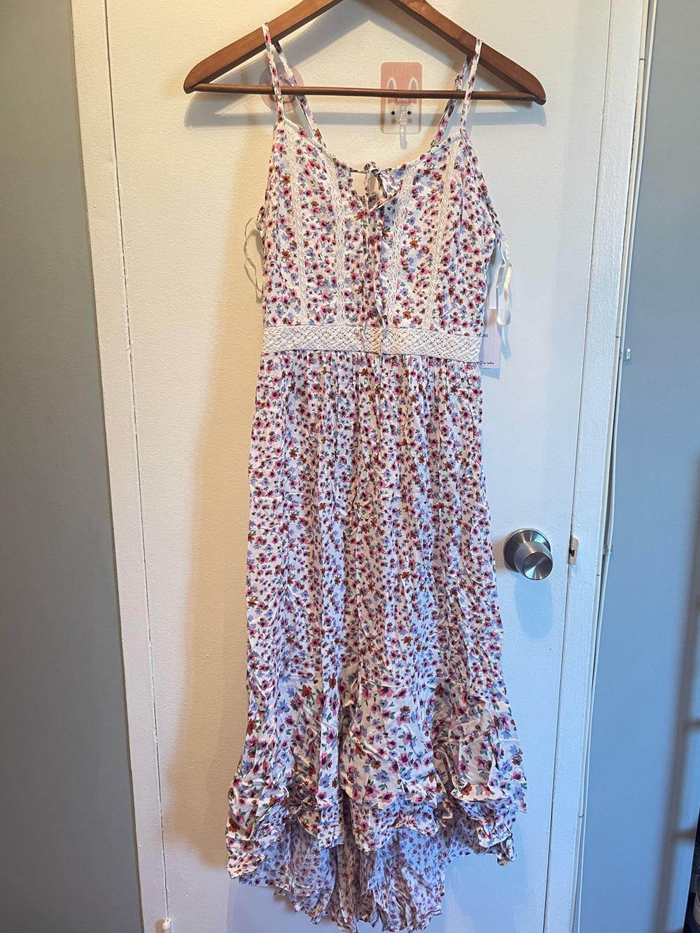 New Floral Maxi Sundress with Crochet Waist. Size S.  Pink, white & blue